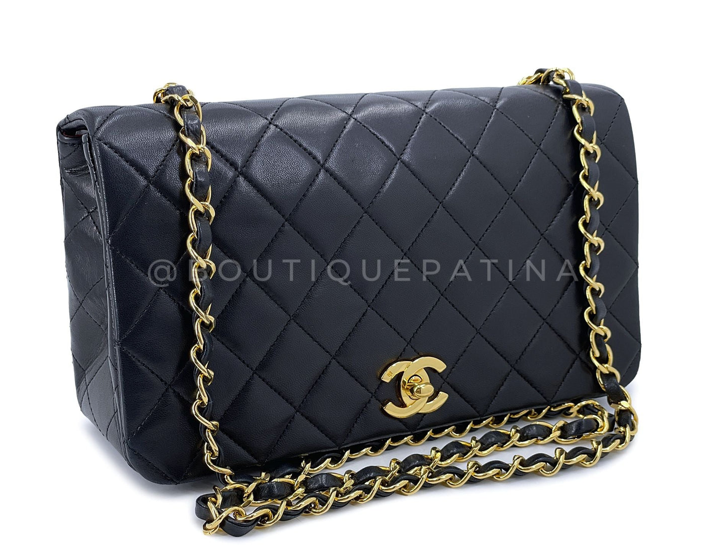 Chanel 1990 Vintage Black Lambskin Medium Full Flap Bag 24k GHW XQF