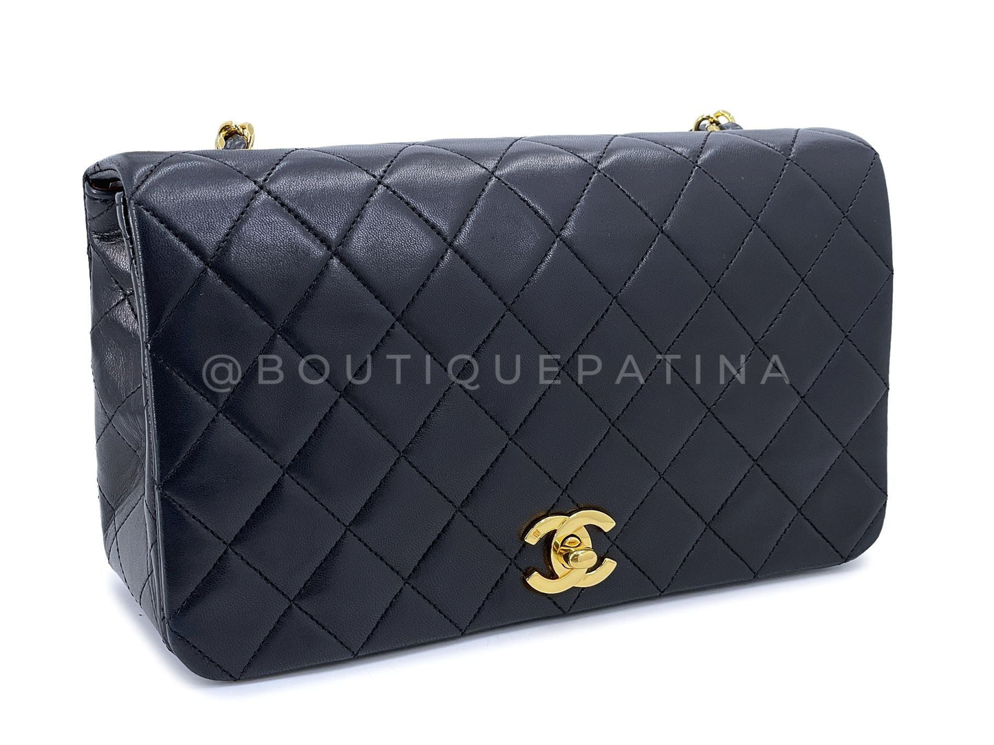 Chanel 1990 Vintage Black Lambskin Medium Full Flap Bag 24k GHW XQF