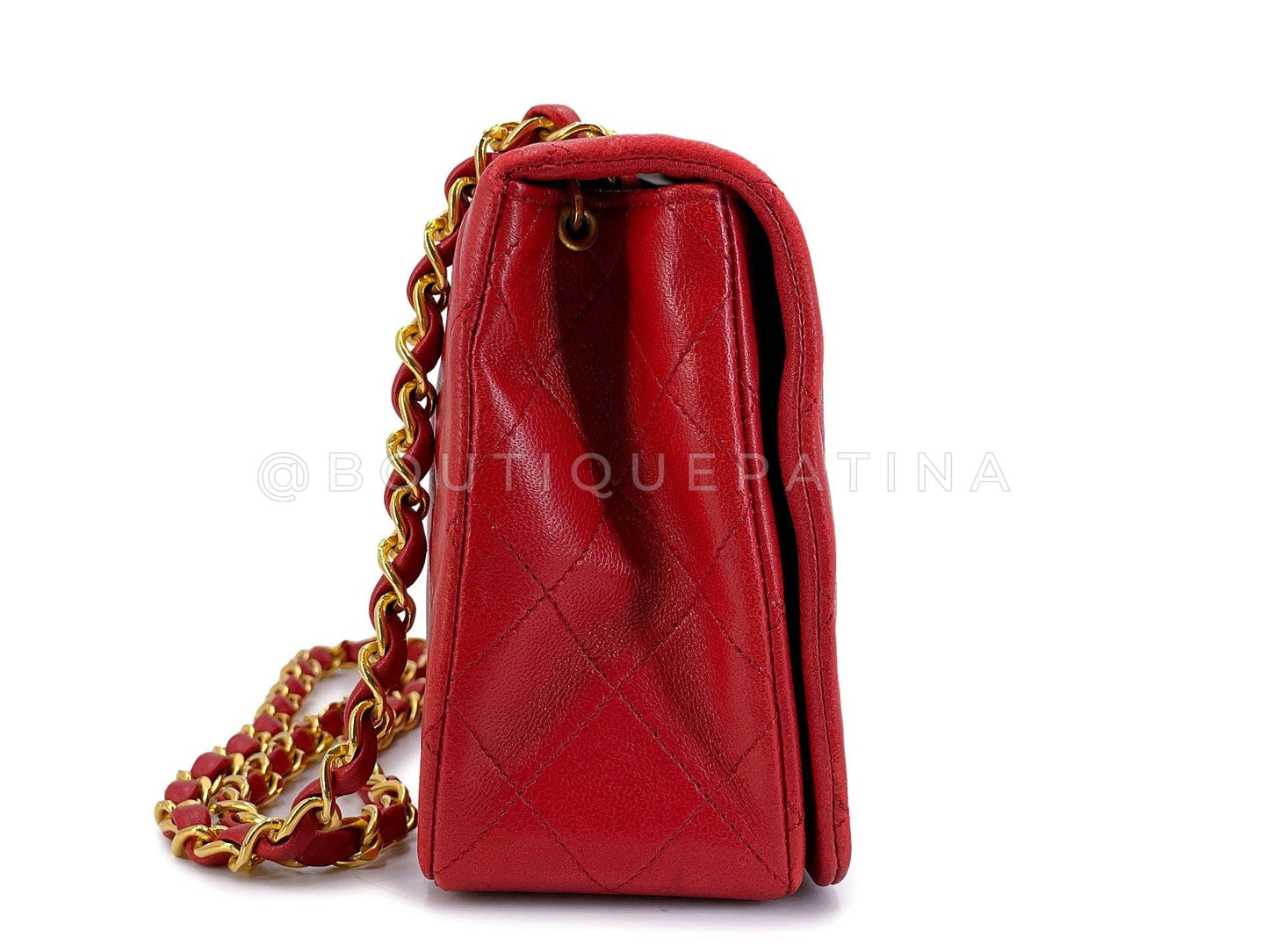 Chanel Vintage Red Full Flap Bag 1989 Quilted Lambskin 24k GHW Lambskin