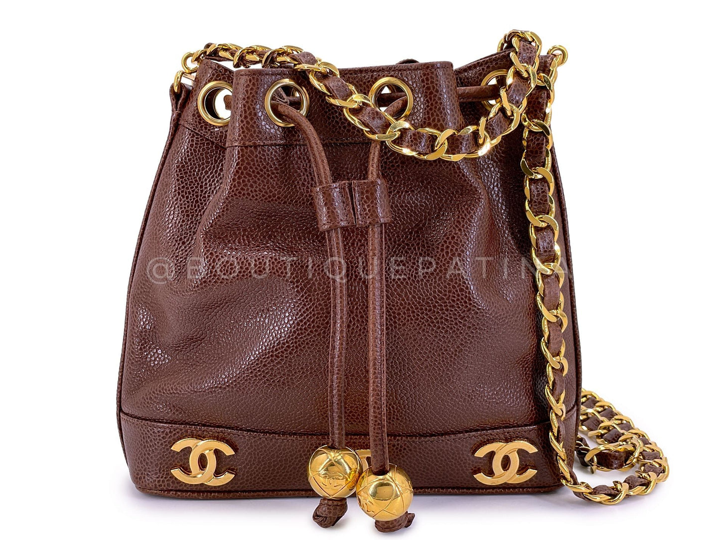 Chanel Vintage Chestnut Brown Caviar Mini Bucket Bag 6 CC 24k GHW HFA