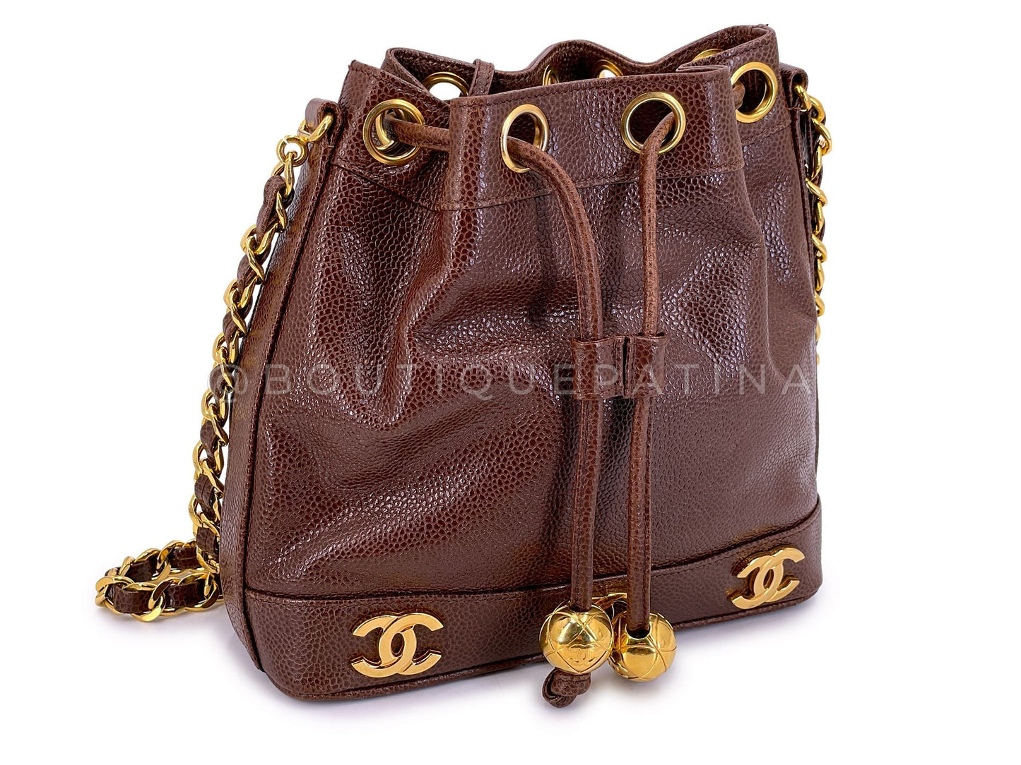 Chanel Vintage Chestnut Brown Caviar Mini Bucket Bag 6 CC 24k GHW HFA