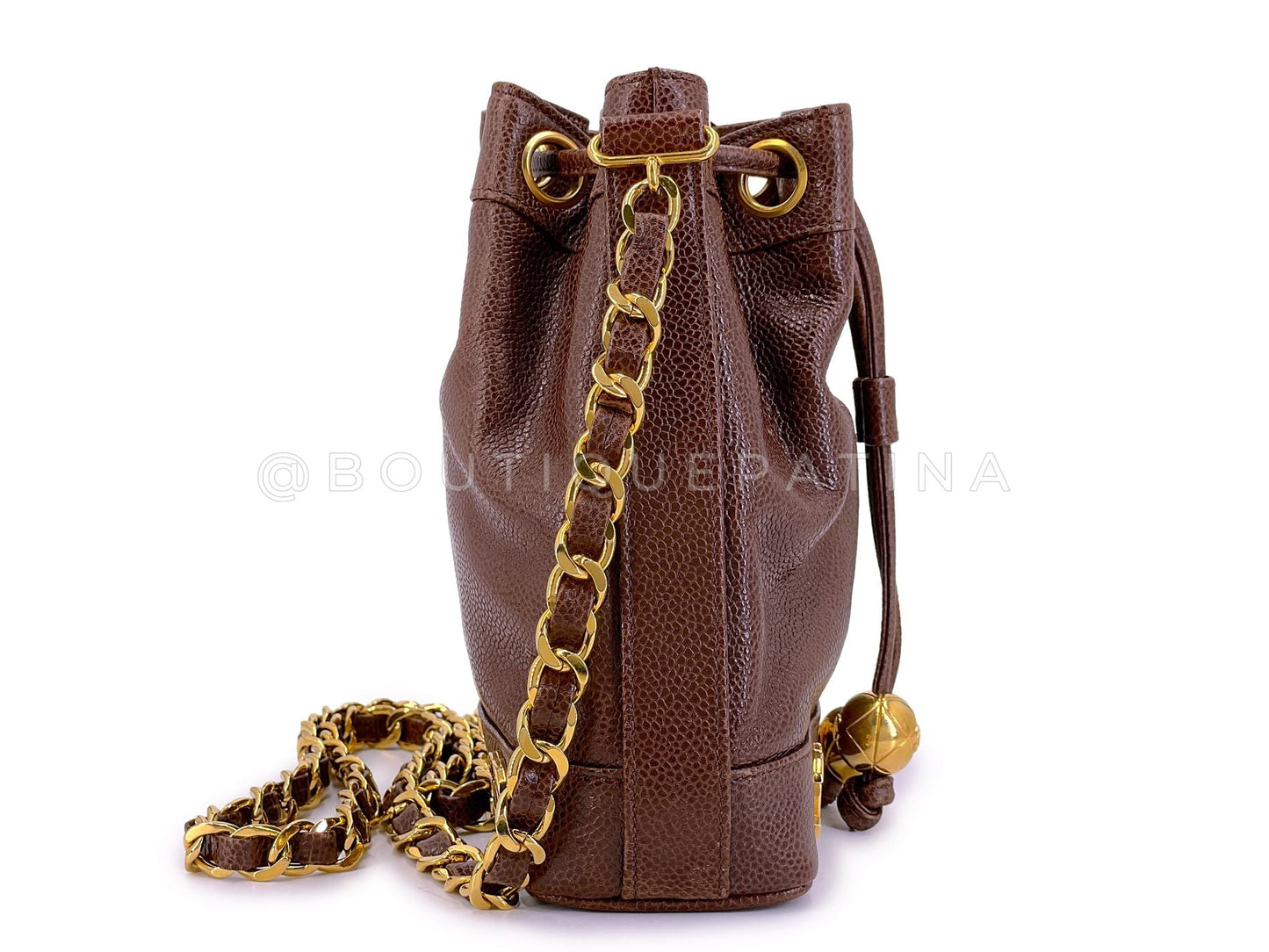 Chanel Vintage Chestnut Brown Caviar Mini Bucket Bag 6 CC 24k GHW HFA