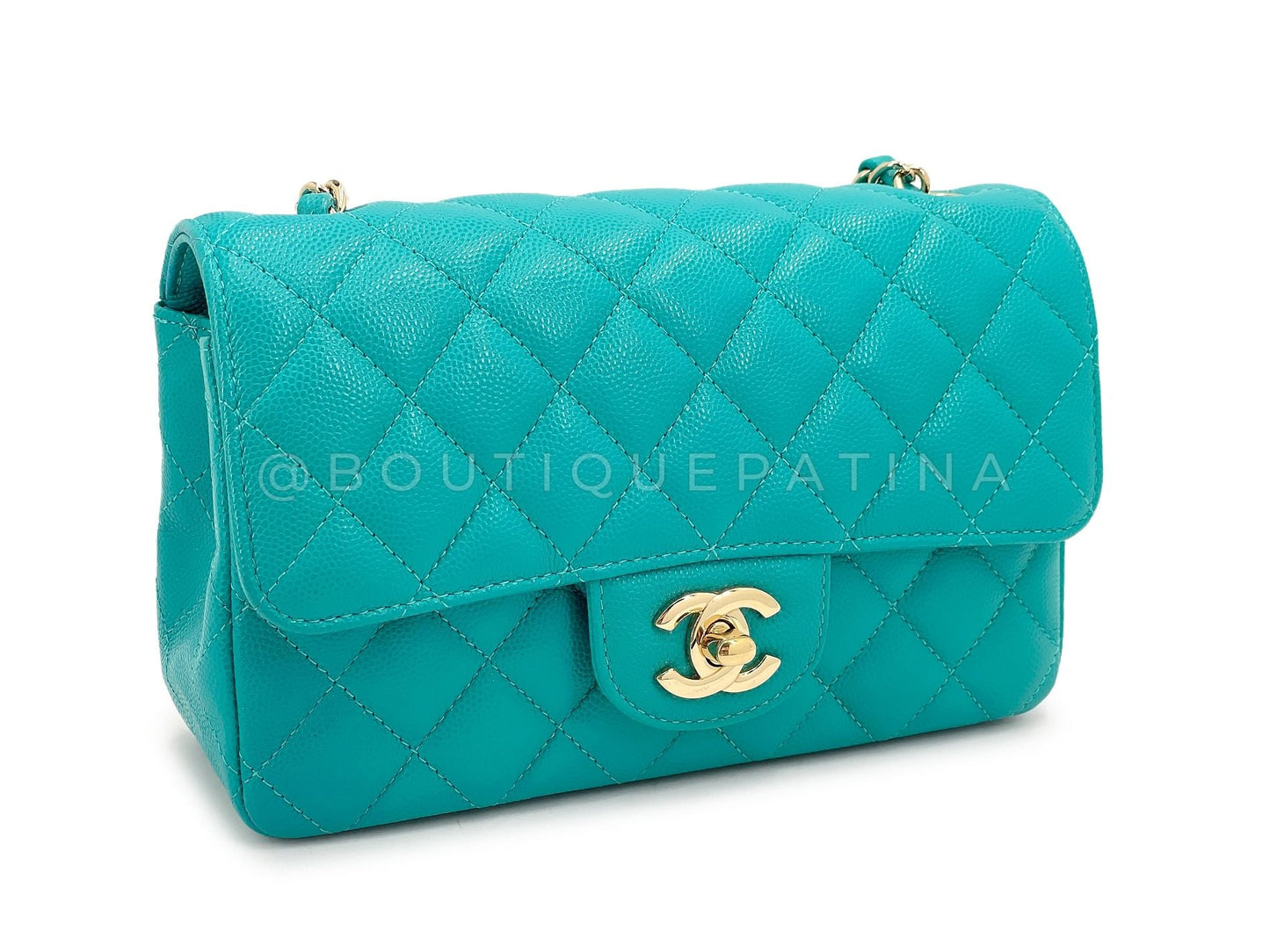 Rare Chanel 17C Turquoise Caviar Rectangular Mini Flap Bag GHW IHI