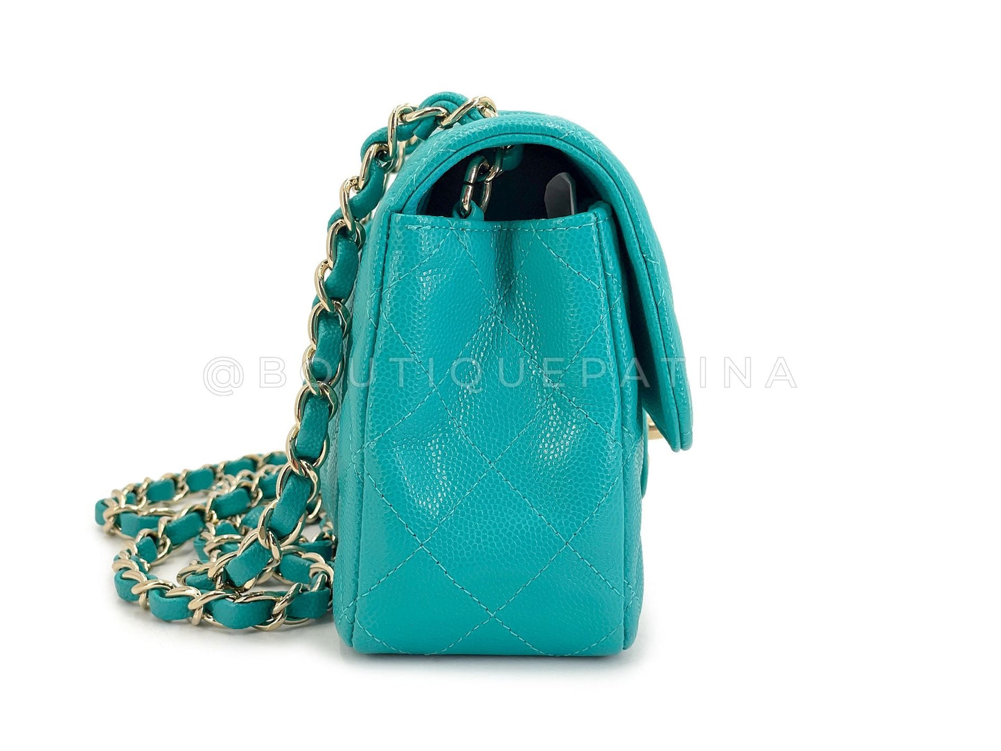 Rare Chanel 17C Turquoise Caviar Rectangular Mini Flap Bag GHW IHI
