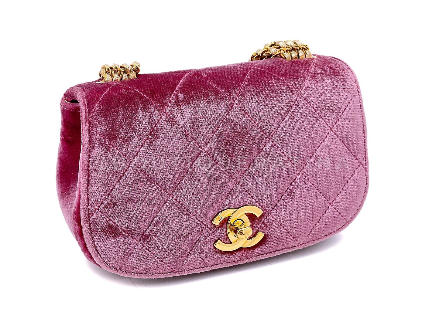 Chanel Vintage Mauve Pink Velvet Evening Bag Quadruple Chain 24k GHW 1996 CCU