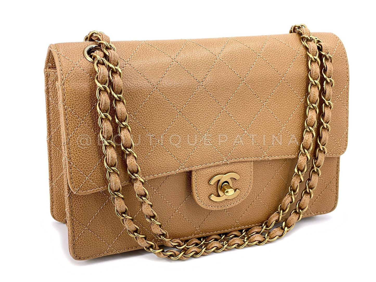 Chanel Vintage Dark Beige Medium Caviar Classic Flap Bag CUC