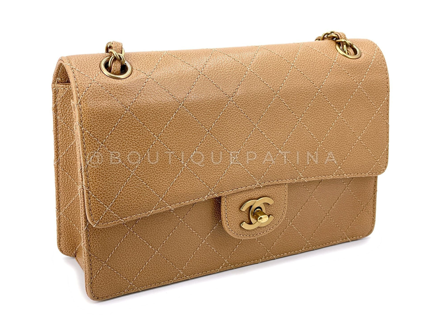 Chanel Vintage Dark Beige Medium Caviar Classic Flap Bag CUC