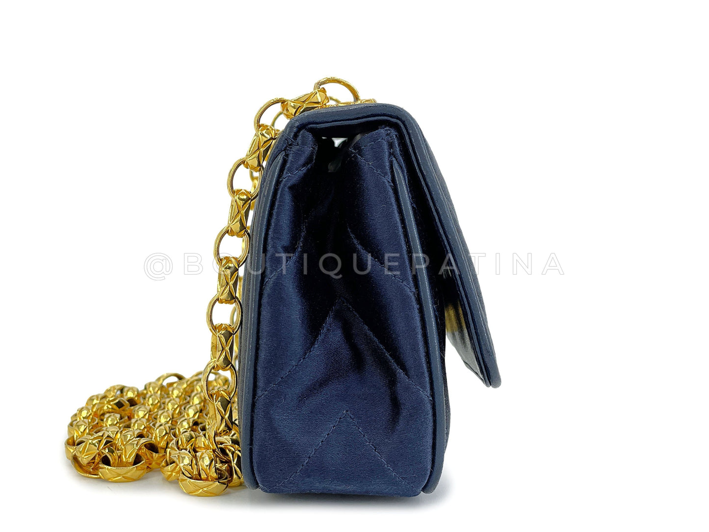 Chanel Vintage Gripoix Flap Bag Jeweled Navy Blue Chevron Satin 24k GHW XSO