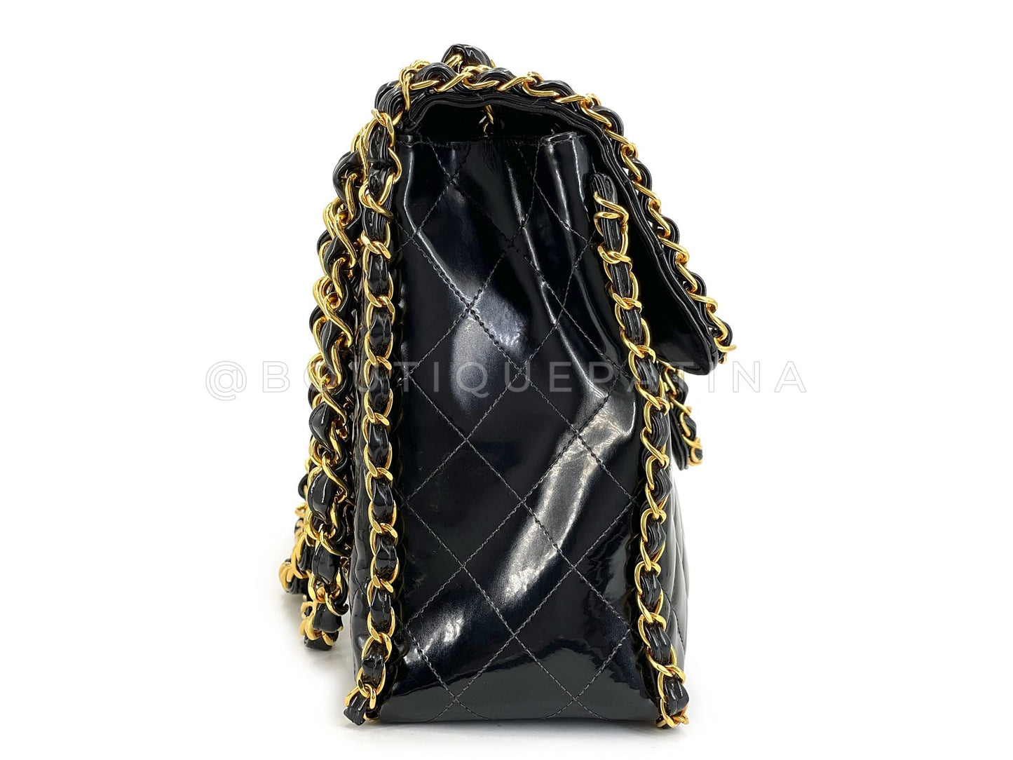Chanel 1995 "Barbie" Black Patent Chain Around Maxi Flap Bag 24k GHW 6NC