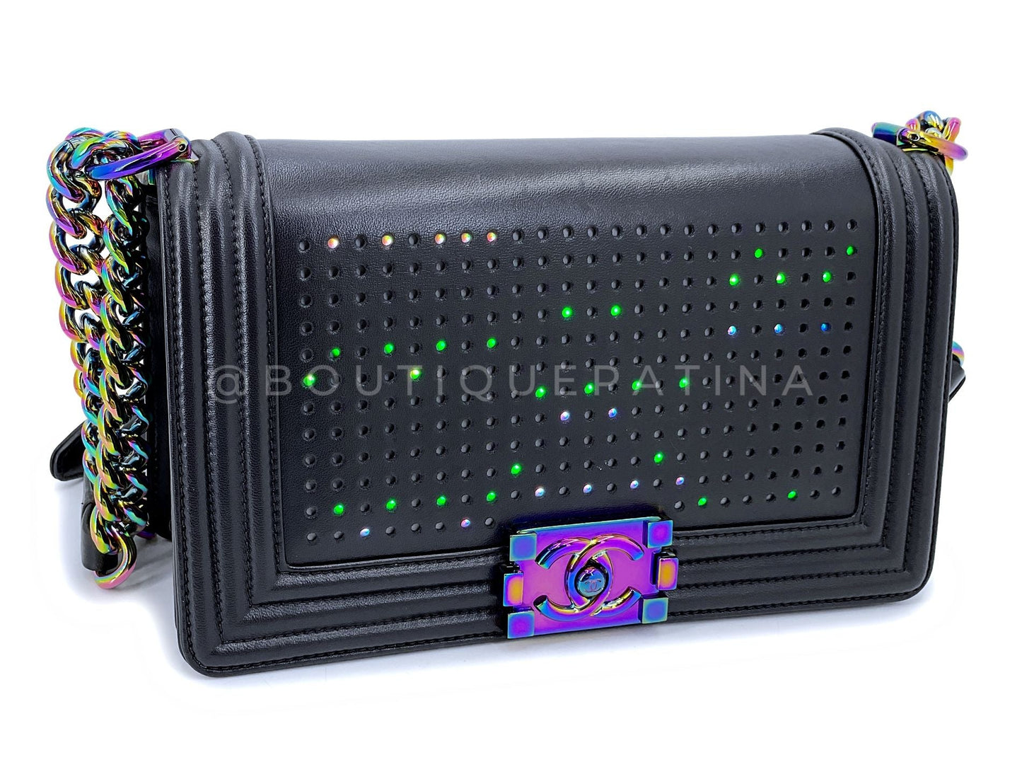 Chanel 2017 Black LED Boy Flap Bag Rainbow HW Medium TQK