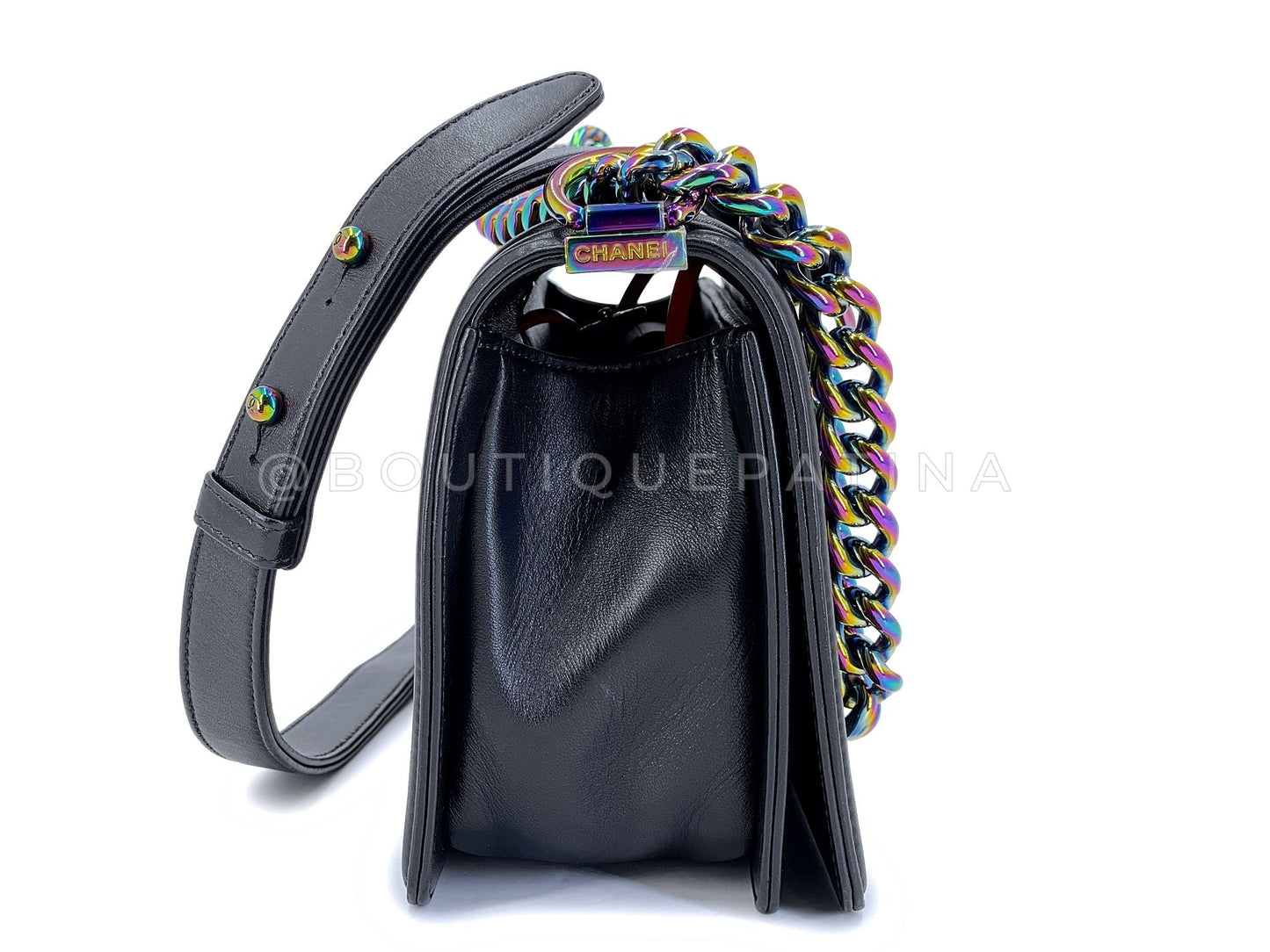 Chanel 2017 Black LED Boy Flap Bag Rainbow HW Medium TQK