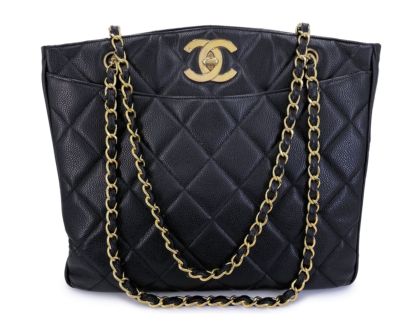 Chanel 1995 Vintage Black Caviar Large CC Timeless Shopper Tote Bag 24k GHW K1U