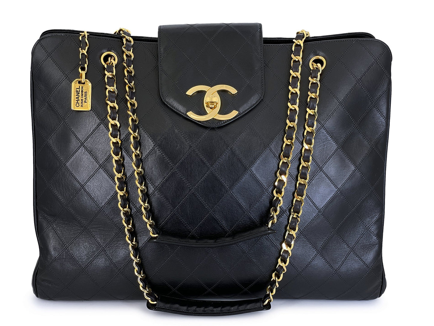 Chanel 1991 Vintage Black Supermodel Weekender Tote Bag 24k GHW WR2