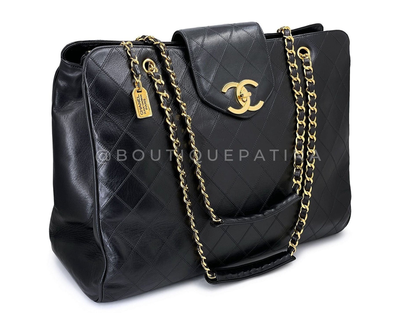 Chanel 1991 Vintage Black Supermodel Weekender Tote Bag 24k GHW WR2