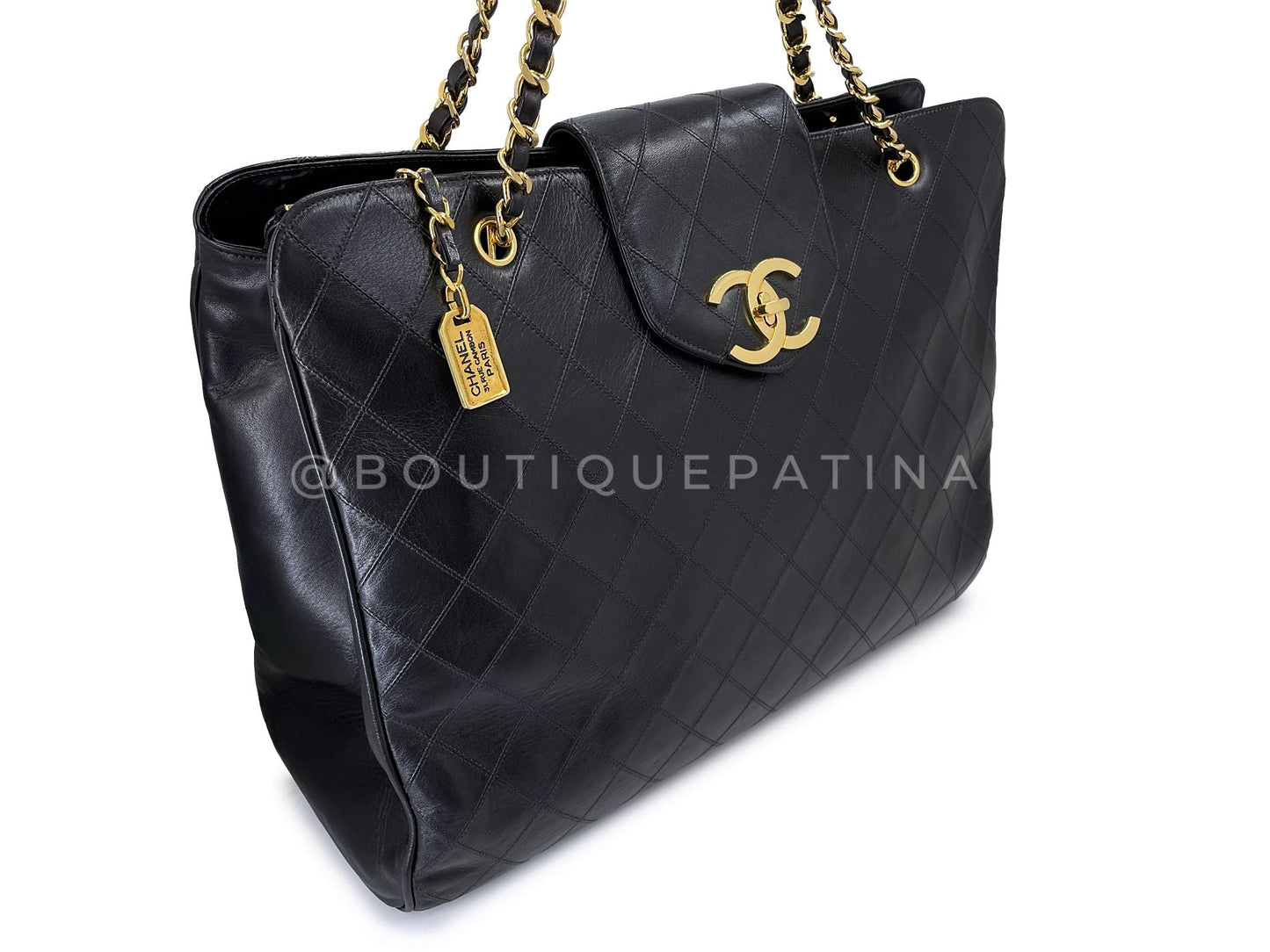 Chanel 1991 Vintage Black Supermodel Weekender Tote Bag 24k GHW WR2