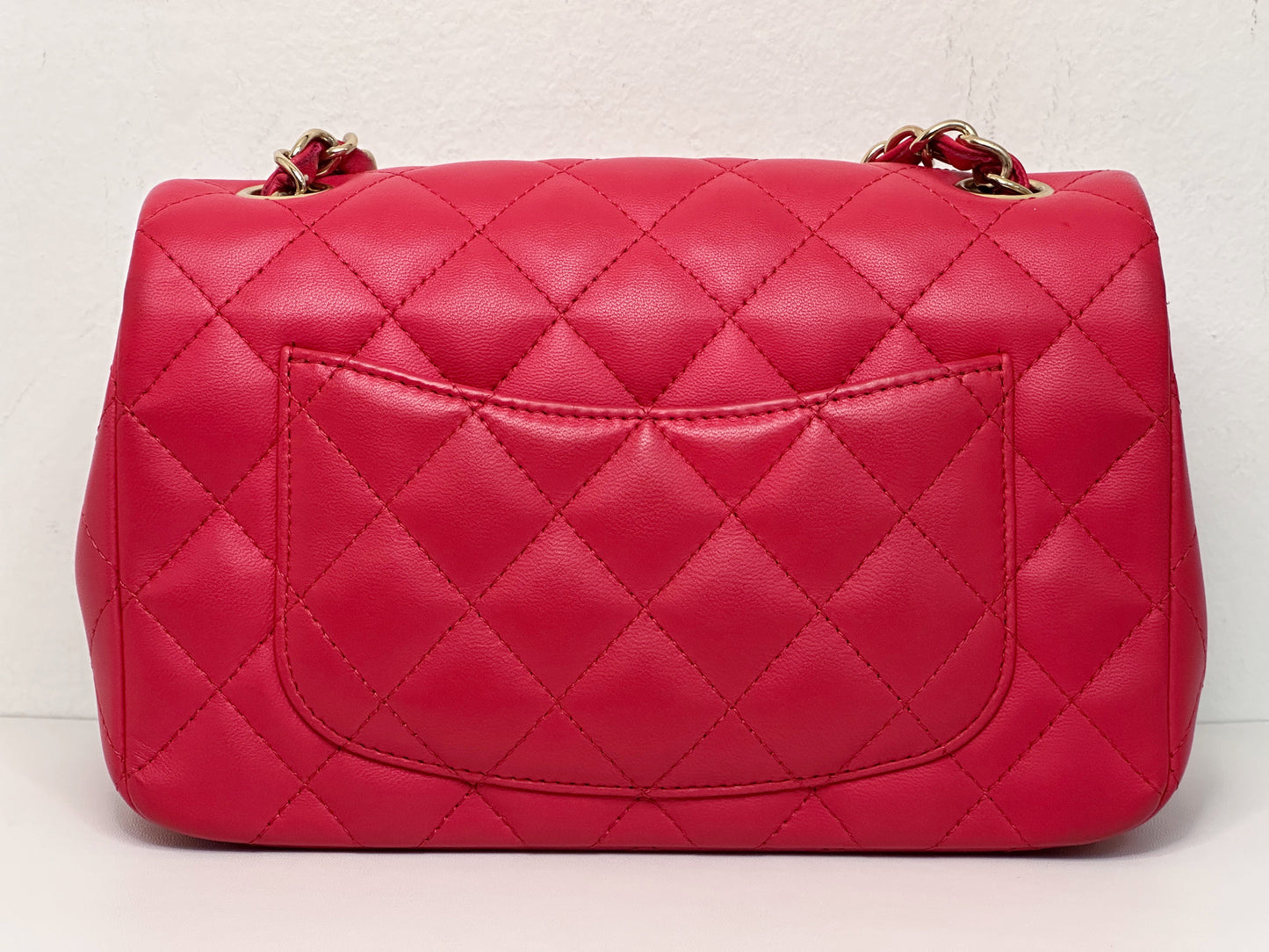 CHANEL Lambskin Quilted Mini Rectangular Flap Red 2491 holo card
