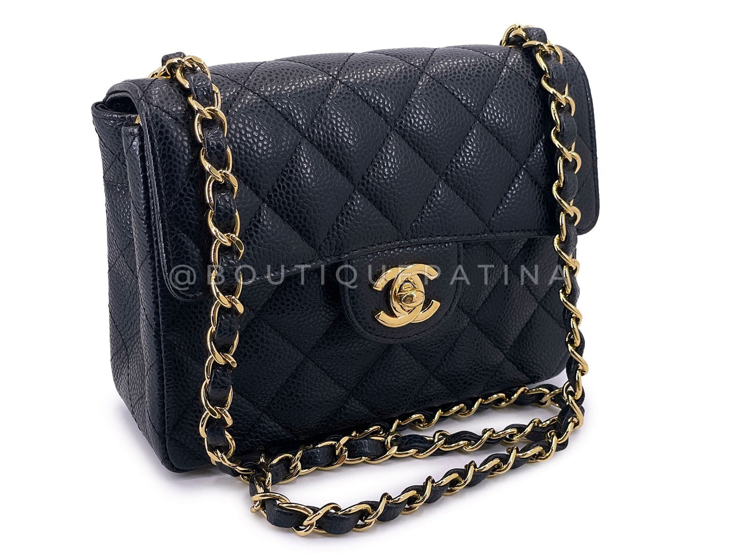 Chanel Vintage Black Caviar Square Mini Flap Bag 24k GHW EN8
