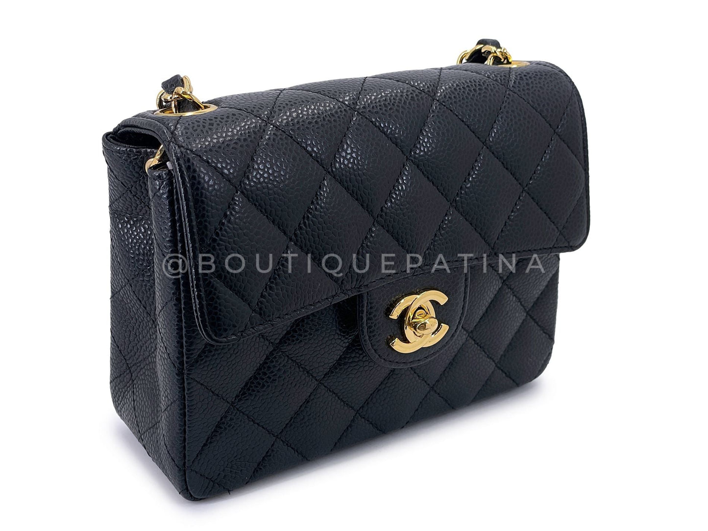 Chanel Vintage Black Caviar Square Mini Flap Bag 24k GHW EN8