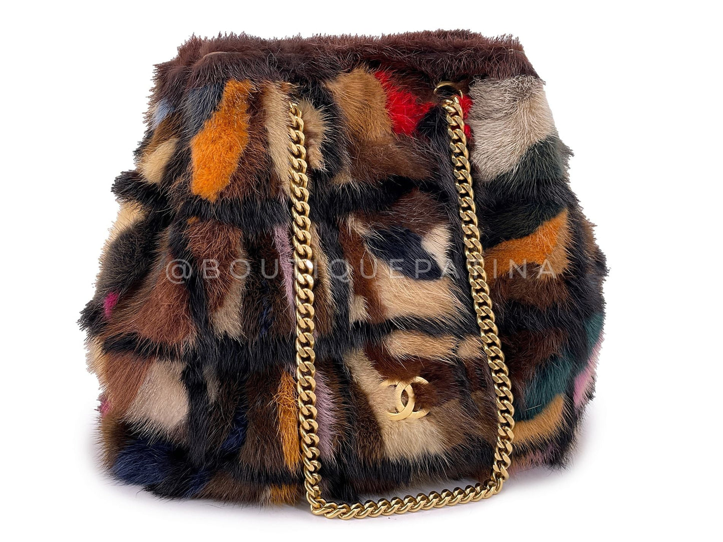 Rare Chanel 2000 Vintage Mink Fur Patchwork Tote Bag GHW 812