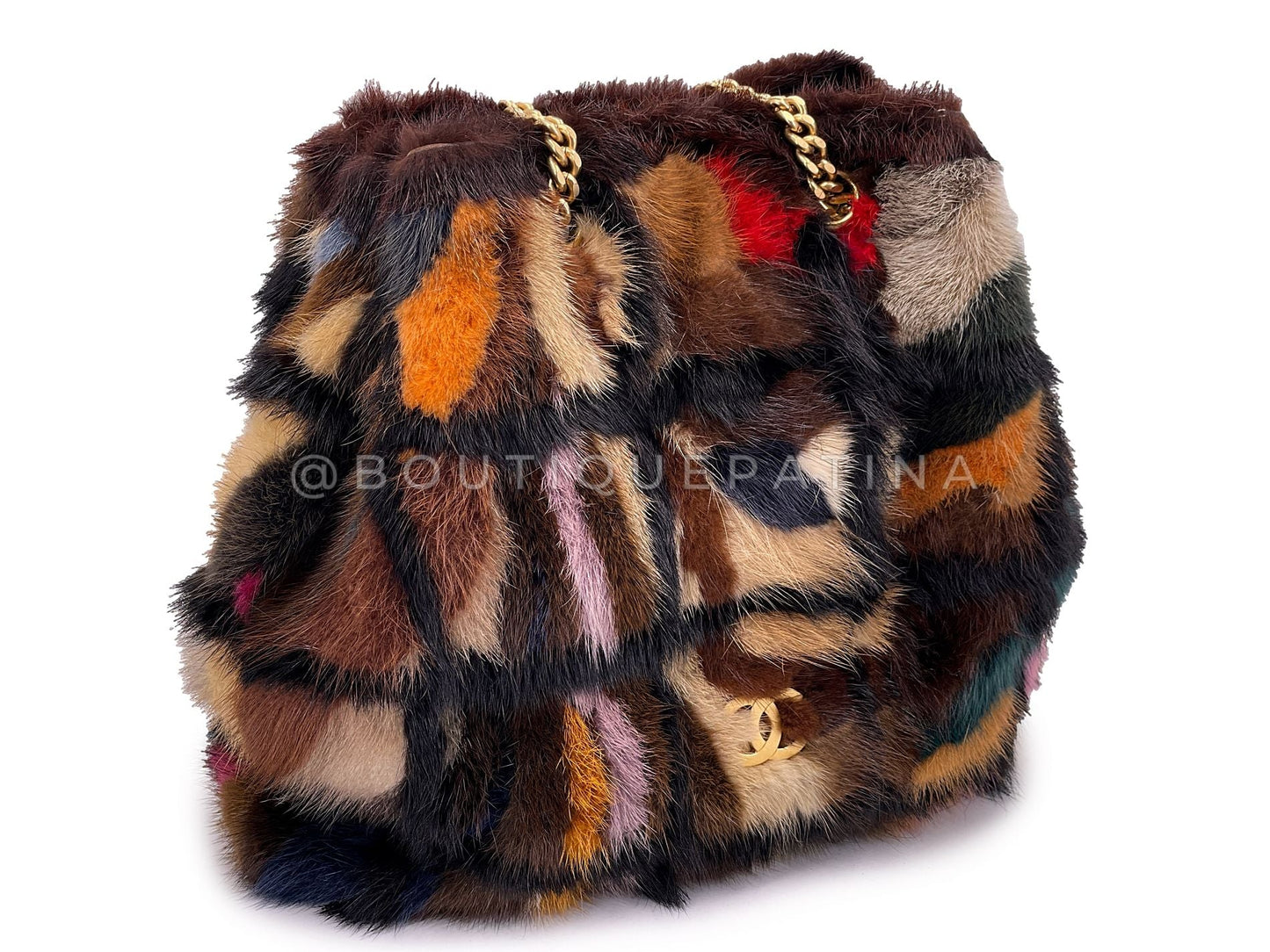 Rare Chanel 2000 Vintage Mink Fur Patchwork Tote Bag GHW 812