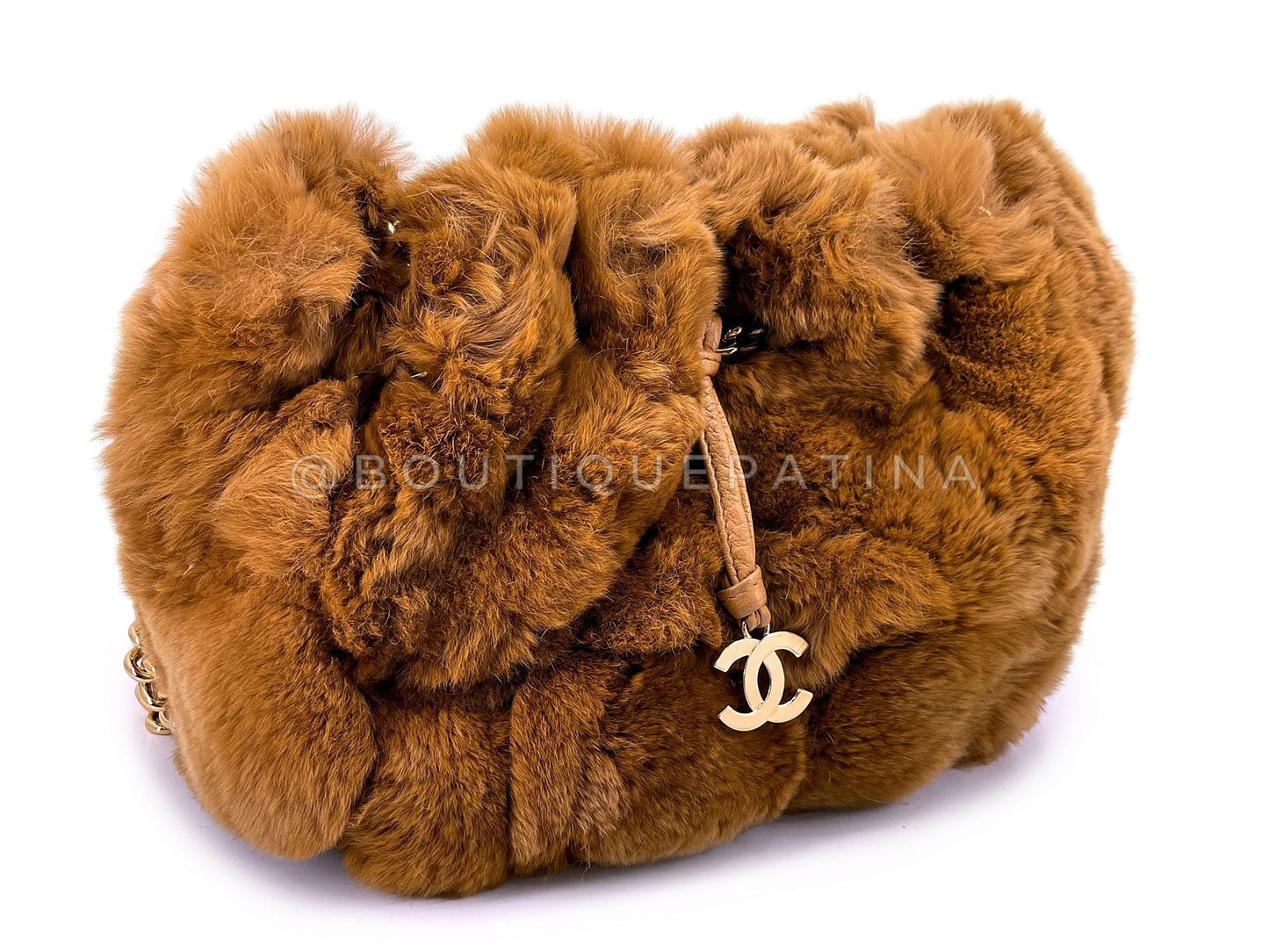 Chanel Vintage 2006 Nut Brown Fur Bucket Tote Bag 24k GHW R95