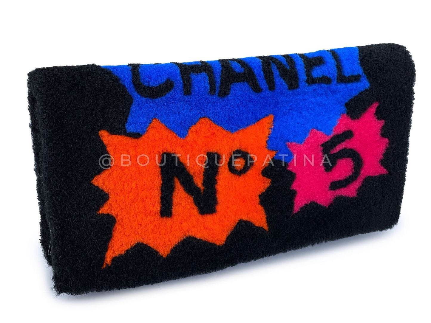 Chanel 2014 Black Supermarket Shearling Giant Clutch Bag SHW Comic Multicolor 5UH