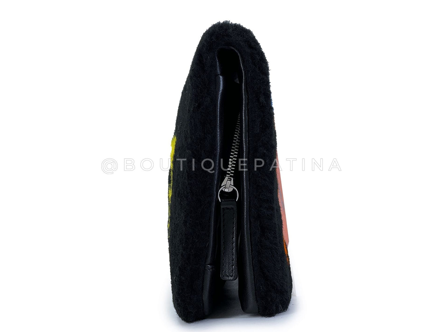 Chanel 2014 Black Supermarket Shearling Giant Clutch Bag SHW Comic Multicolor 5UH
