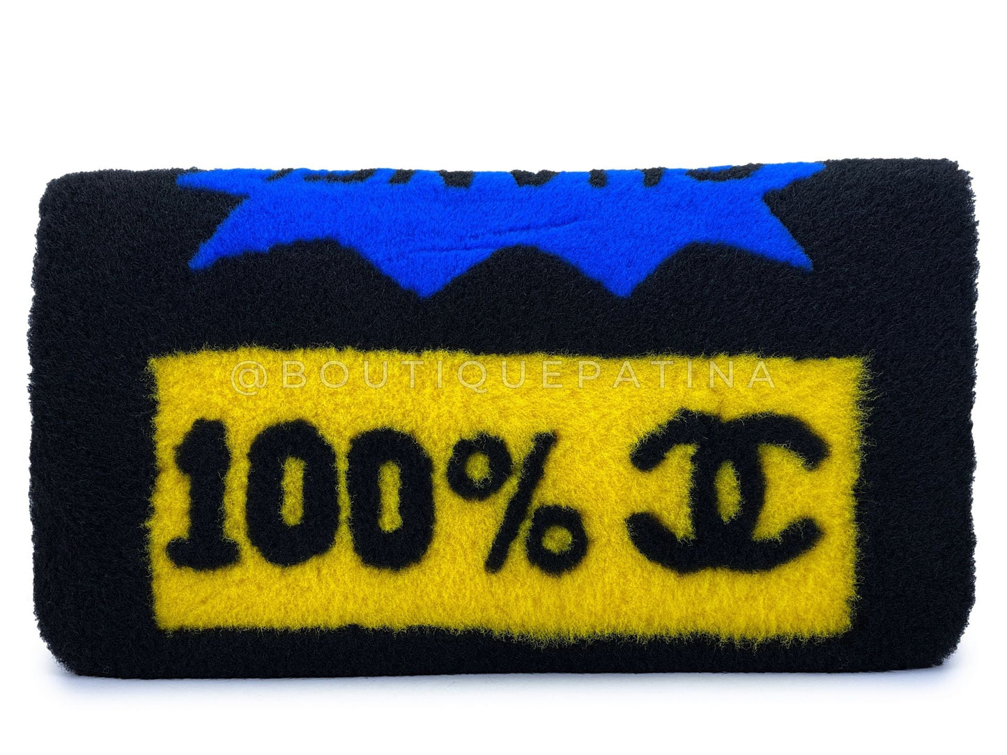 Chanel 2014 Black Supermarket Shearling Giant Clutch Bag SHW Comic Multicolor 5UH