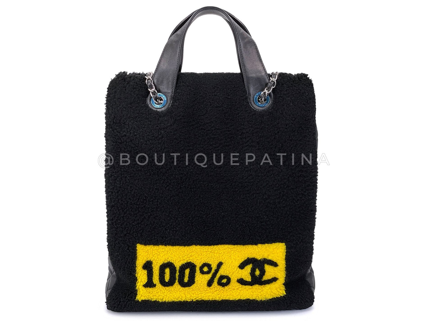 Chanel 2014 Black Supermarket Shearling NS Tote Bag SHW Comic Multicolor Black BYN