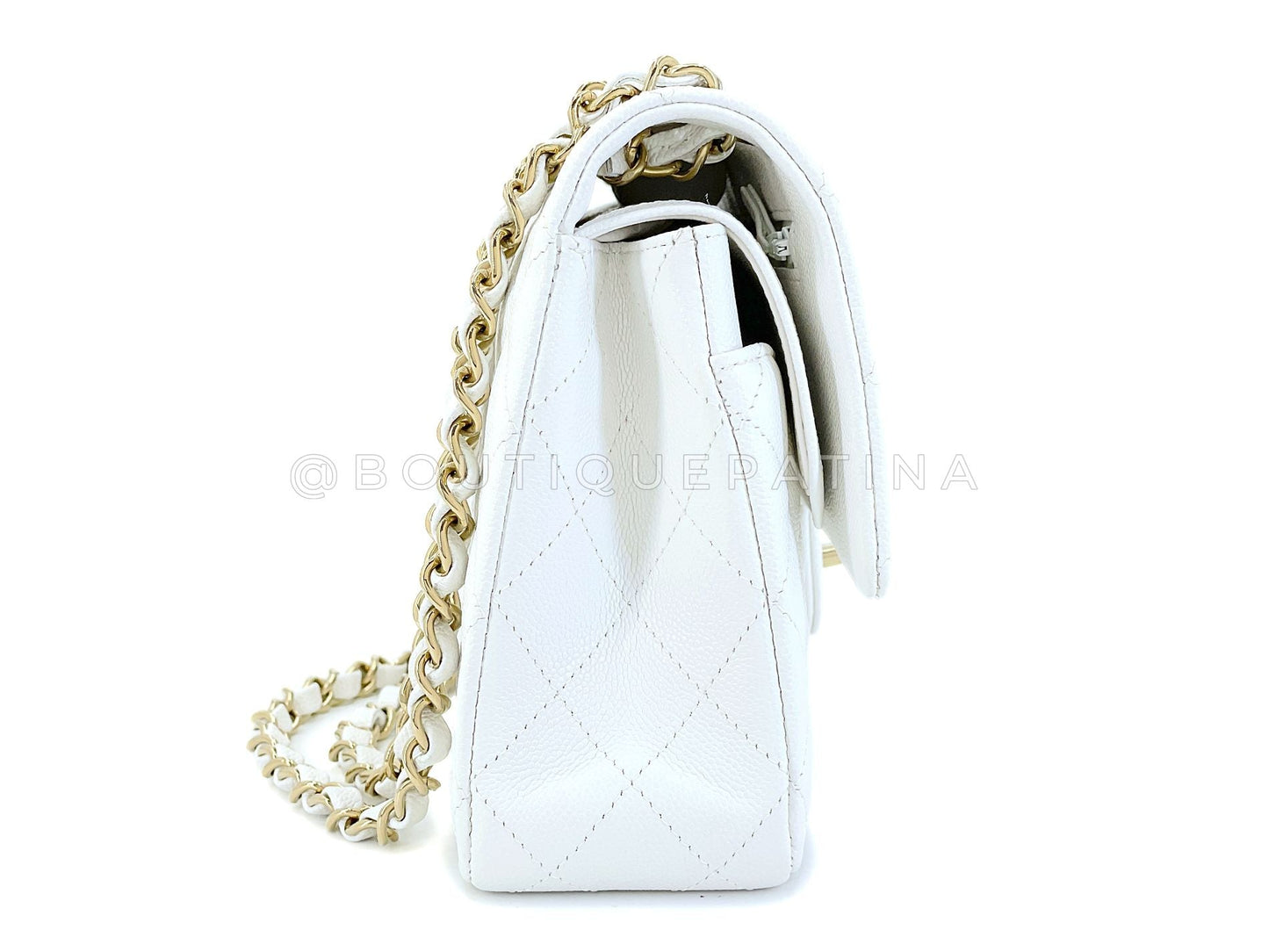 Chanel Bone Ivory White Caviar Medium Classic Double Flap Bag GHW 4OO