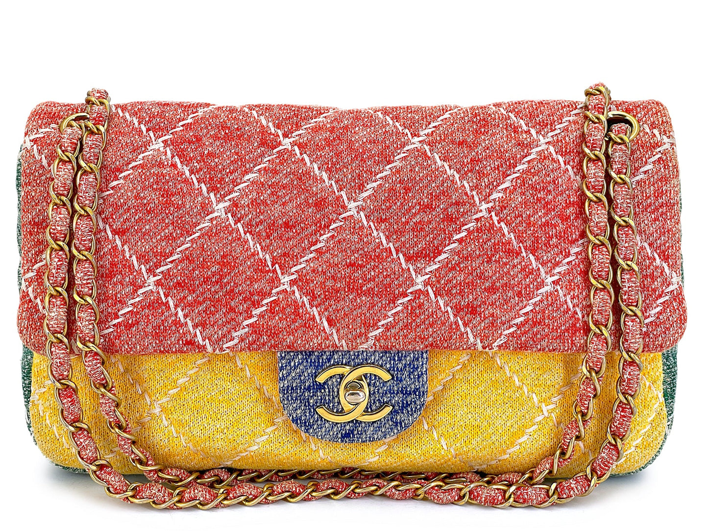 Chanel Multicolor Rainbow Wool Stitched Flap Bag GHW J06