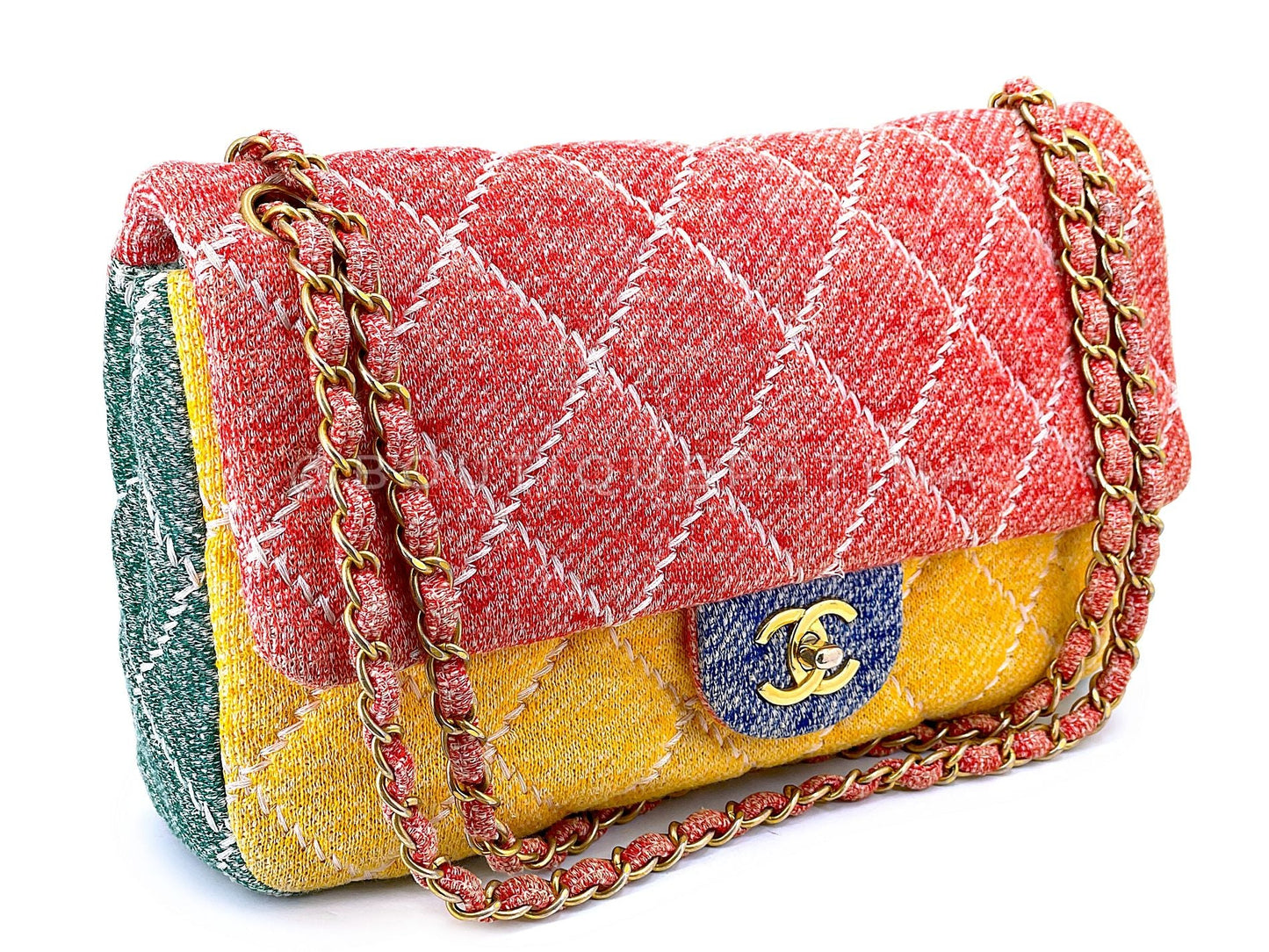 Chanel Multicolor Rainbow Wool Stitched Flap Bag GHW J06