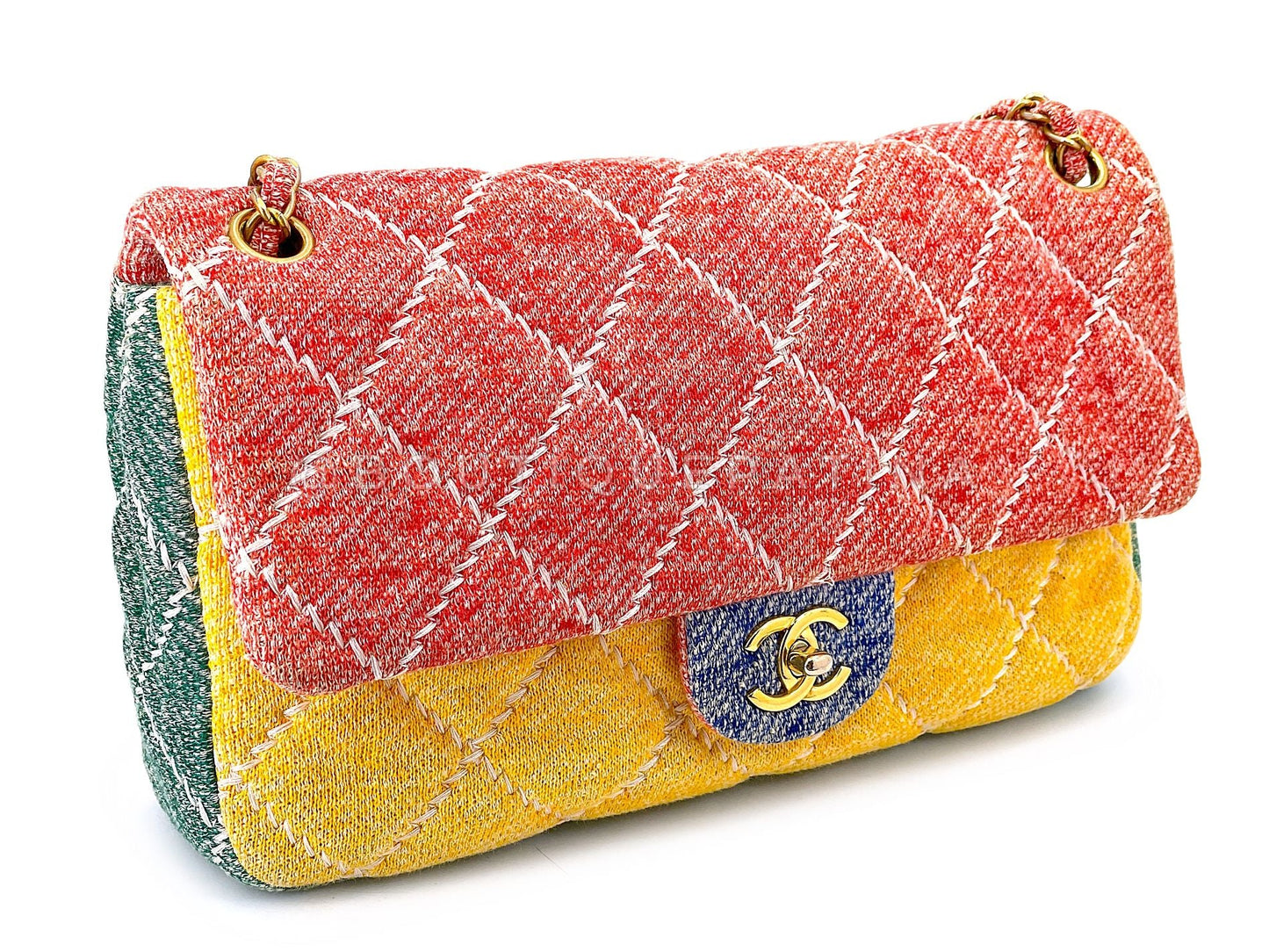 Chanel Multicolor Rainbow Wool Stitched Flap Bag GHW J06