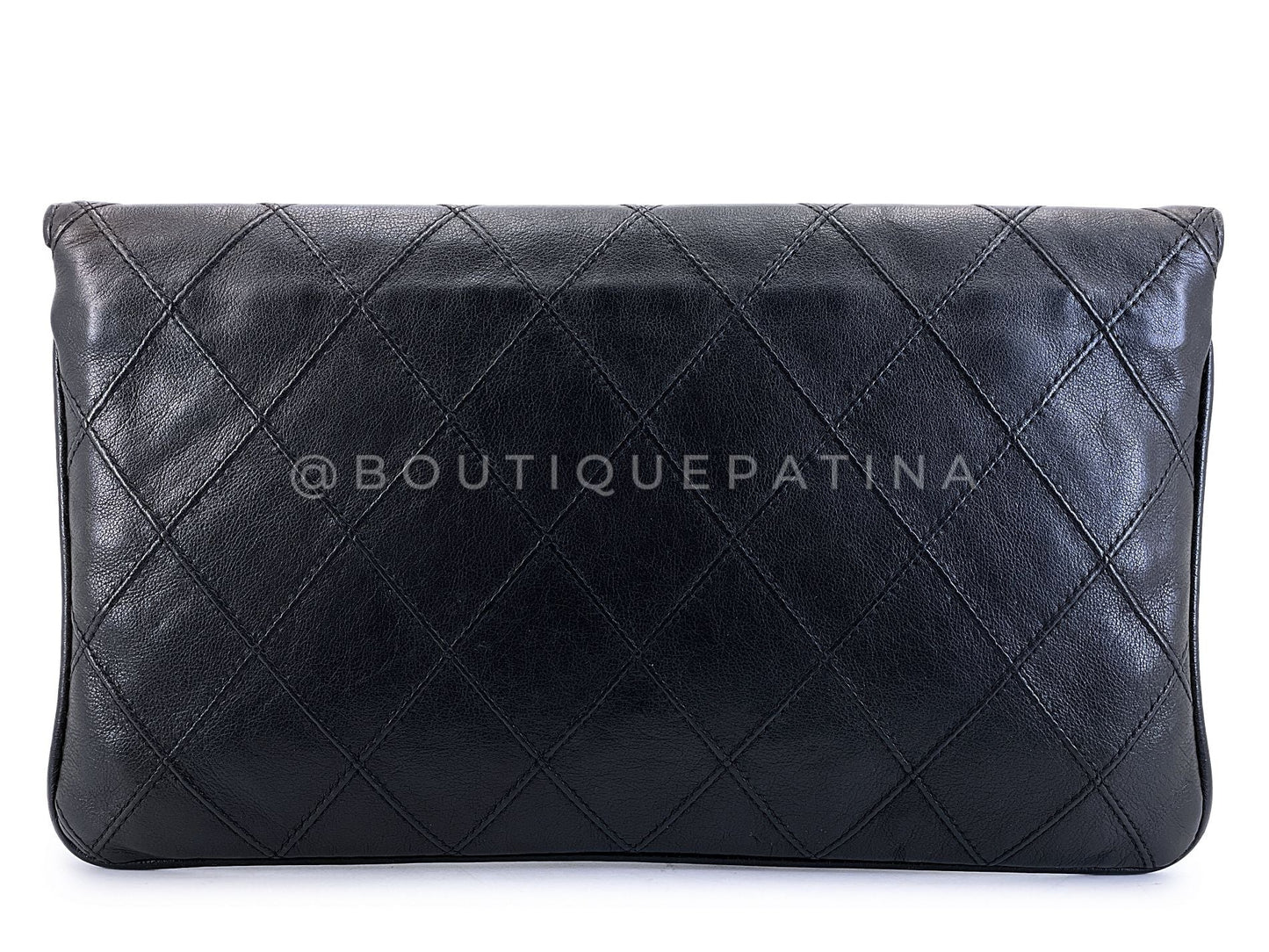 Rare Chanel 1988 Vintage Black Evening Clutch Bag Diamond Stitched 24k GHW 5OO