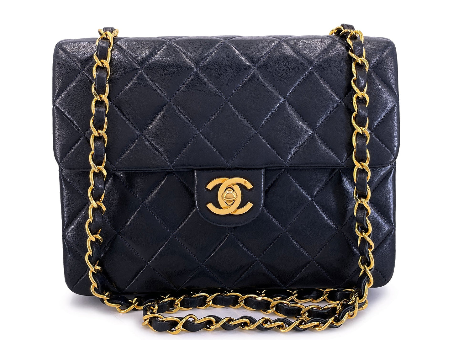 Chanel Vintage 1991 Black Mini Flap Bag Classic Lambskin 20cm 24k GHW FEL