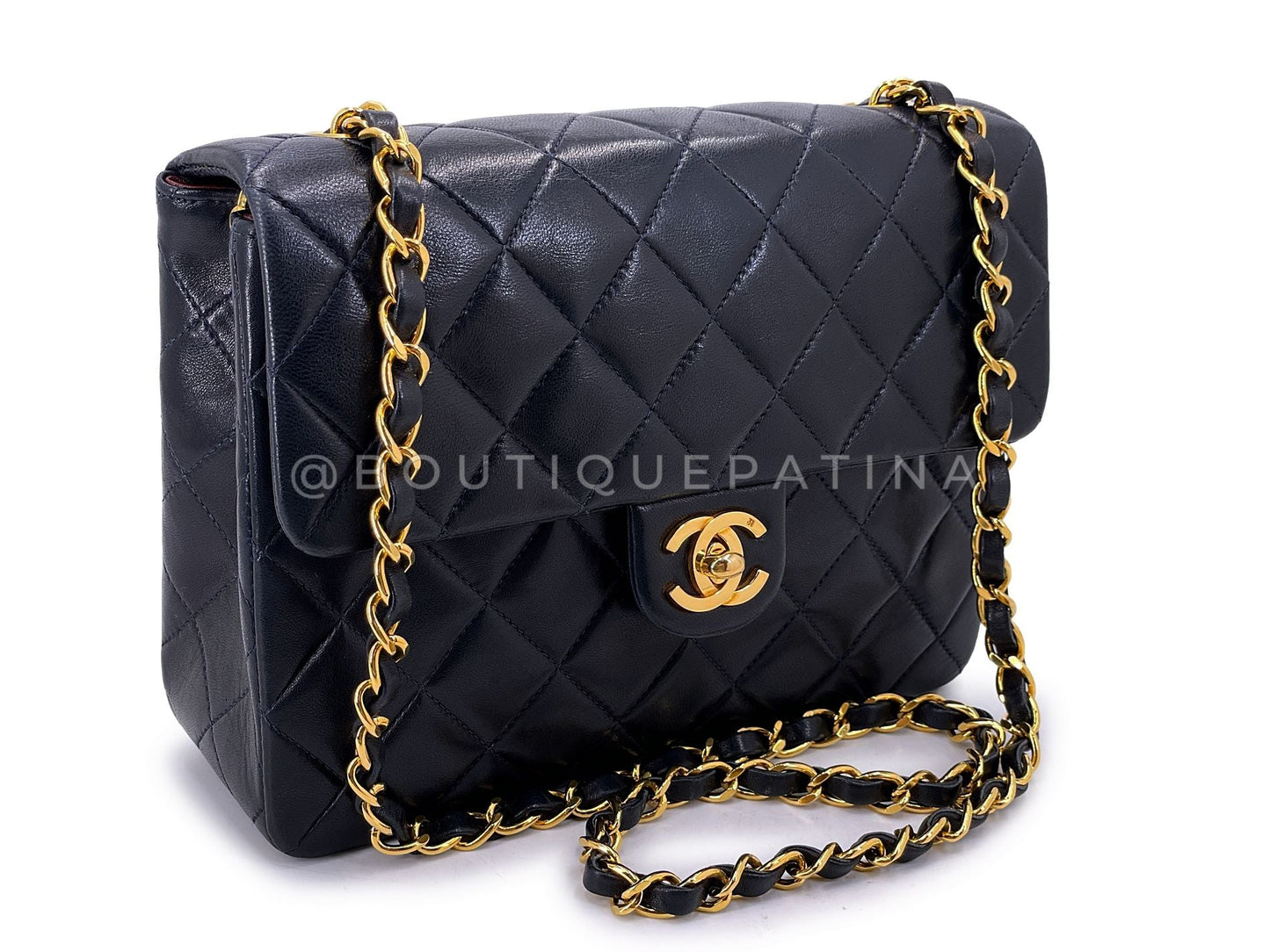 Chanel Vintage 1991 Black Mini Flap Bag Classic Lambskin 20cm 24k GHW FEL