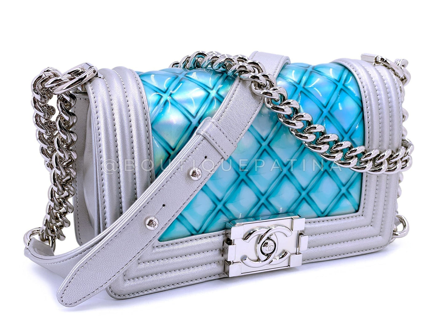 Chanel 18S Turquoise Mermaid Iridescent Water Boy Flap Bag Small 5N0
