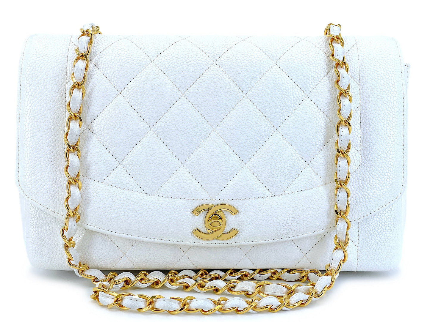 Chanel Vintage 1994 White Caviar Medium Diana Flap Bag 24k GHW 247