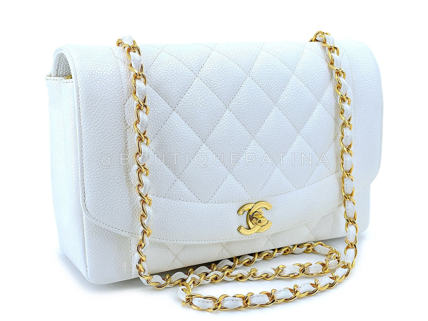 Chanel Vintage 1994 White Caviar Medium Diana Flap Bag 24k GHW 247