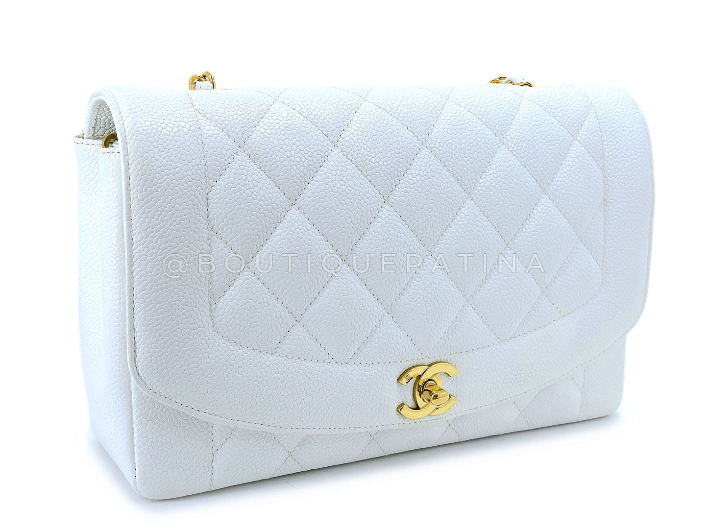 Chanel Vintage 1994 White Caviar Medium Diana Flap Bag 24k GHW 247