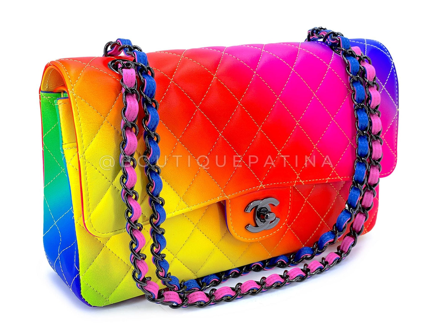 Chanel 23C Multicolor Rainbow Ombre Classic Flap Bag Black HW 8I9