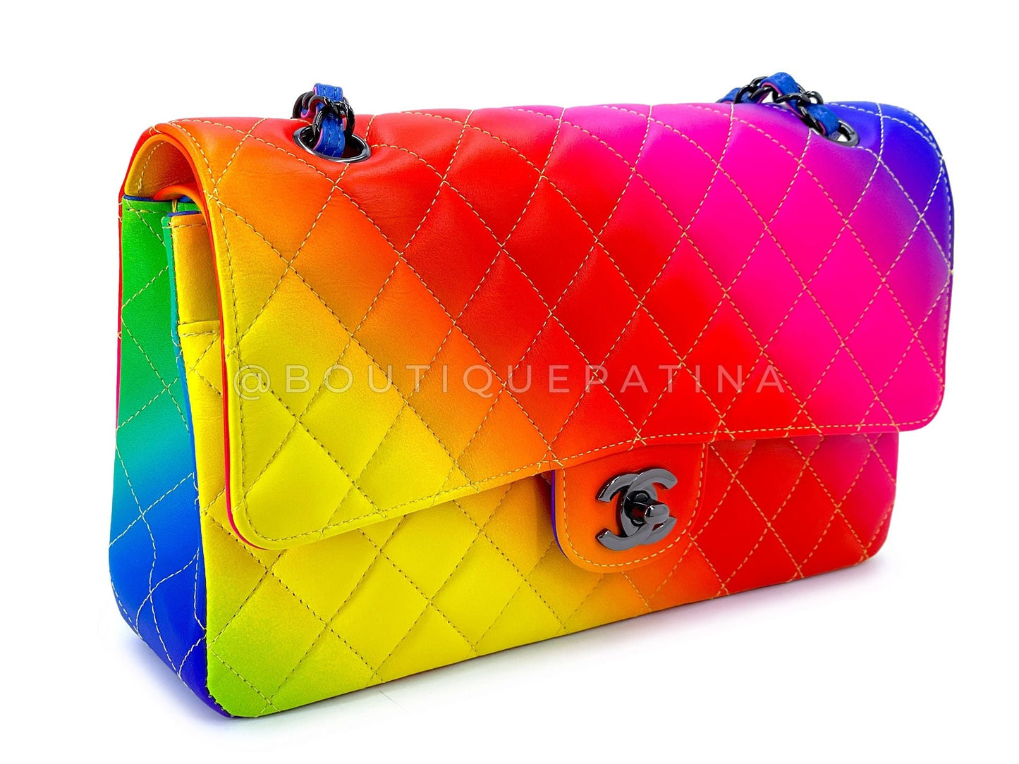 Chanel 23C Multicolor Rainbow Ombre Classic Flap Bag Black HW 8I9