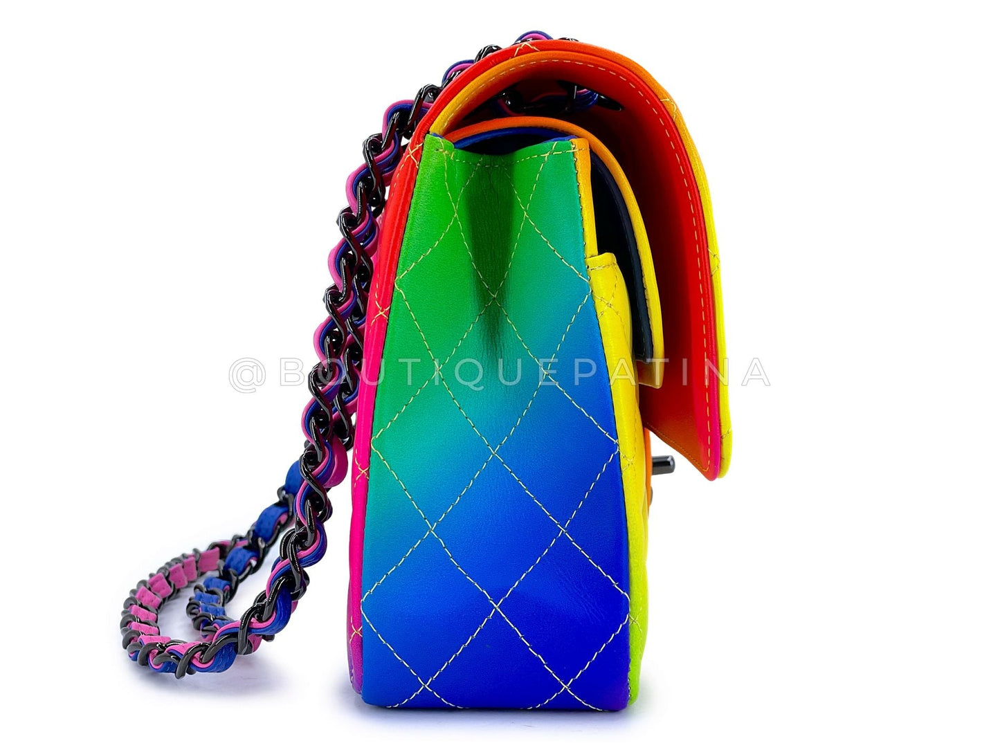 Chanel 23C Multicolor Rainbow Ombre Classic Flap Bag Black HW 8I9