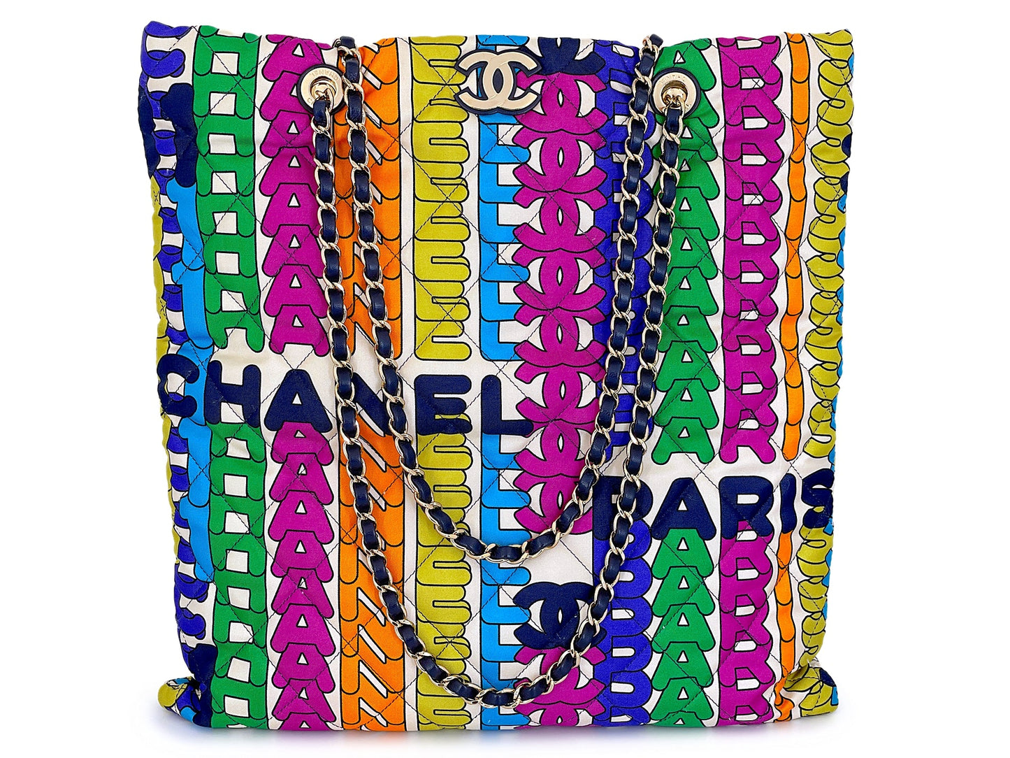 Chanel 21K Rainbow Letter Print NS Quilted Tote Bag GHW SYE