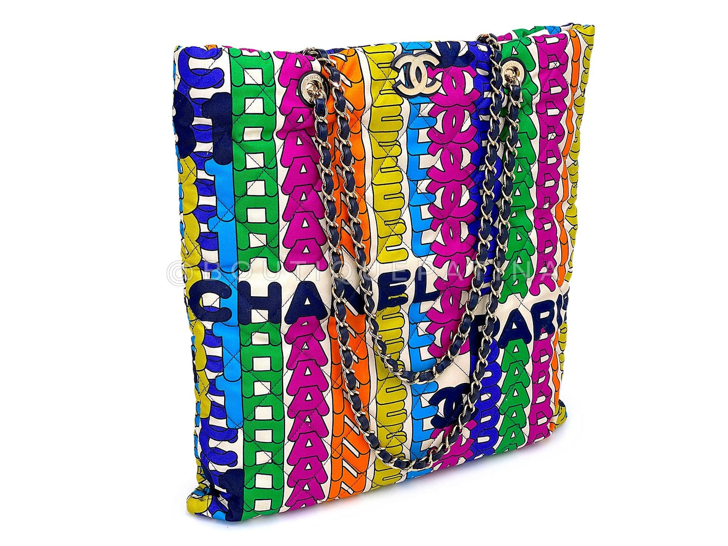 Chanel 21K Rainbow Letter Print NS Quilted Tote Bag GHW SYE