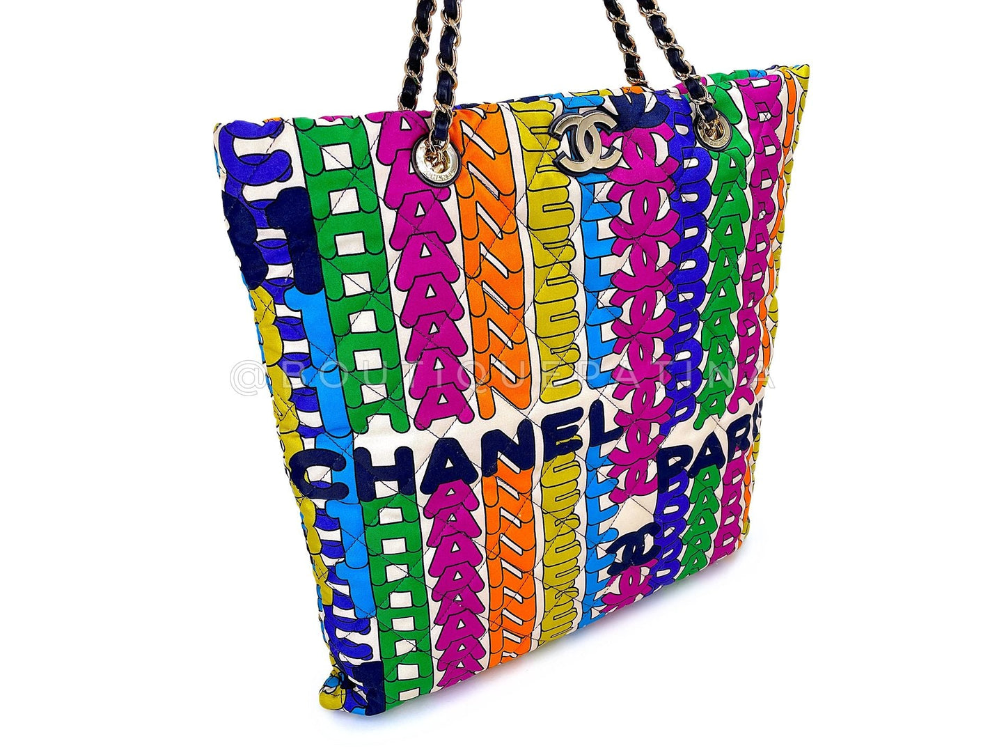 Chanel 21K Rainbow Letter Print NS Quilted Tote Bag GHW SYE