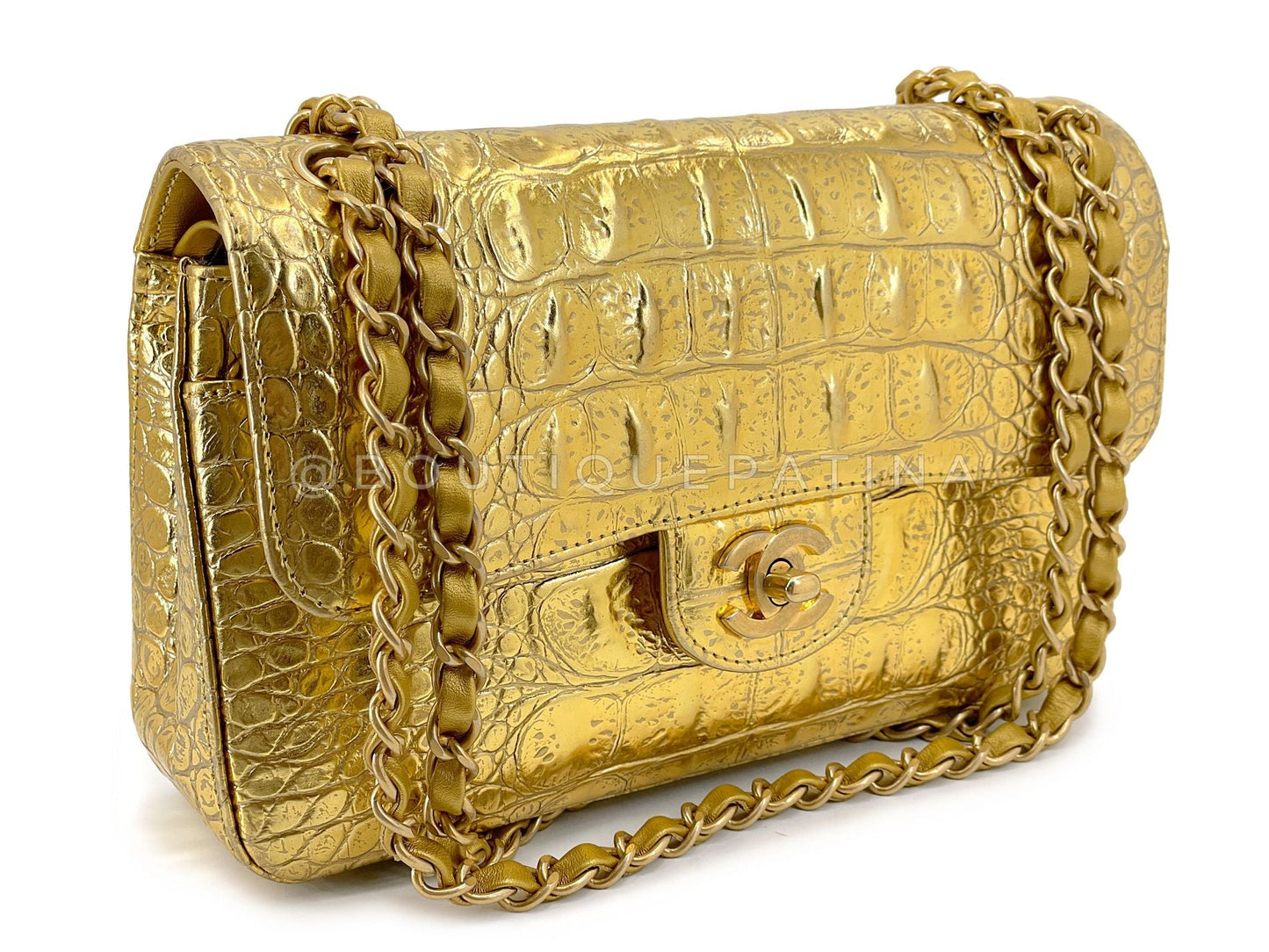 Chanel 19A Gold Crocodile Print Egyptian Mini Flap Bag GHW YGZ