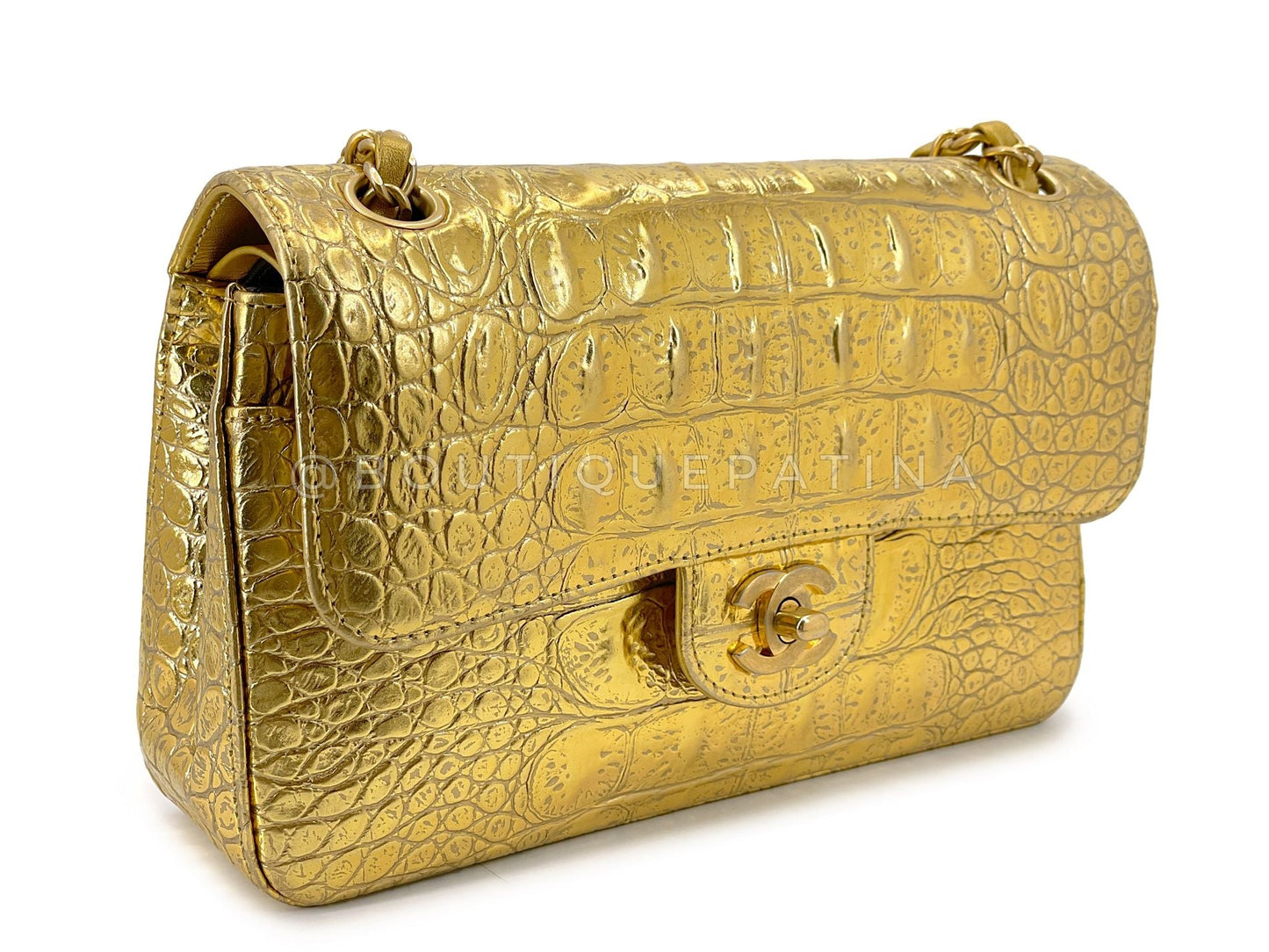 Chanel 19A Gold Crocodile Print Egyptian Mini Flap Bag GHW YGZ
