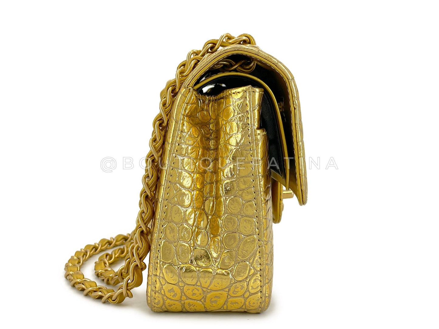 Chanel 19A Gold Crocodile Print Egyptian Mini Flap Bag GHW YGZ