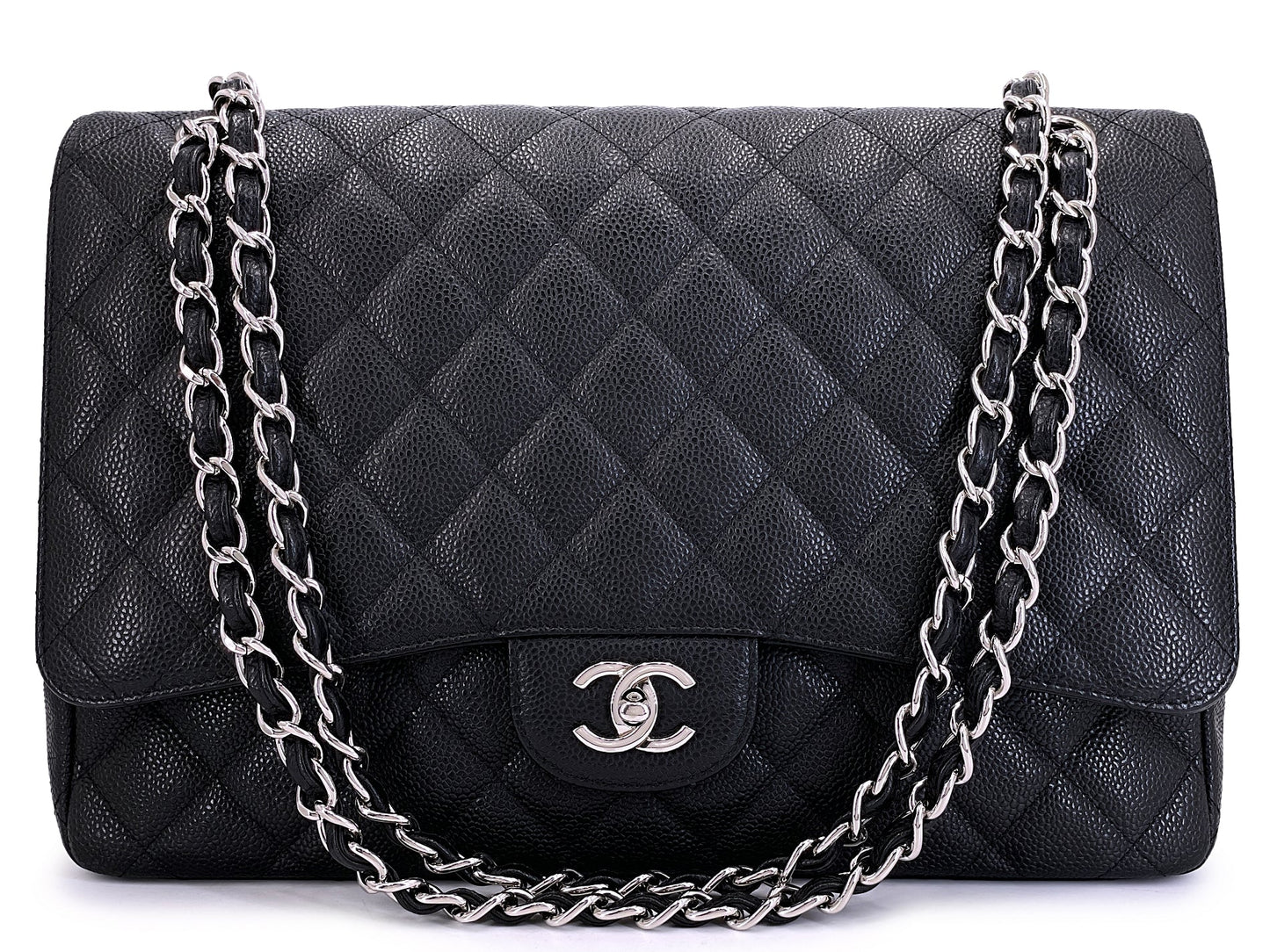 Chanel Vintage Black Caviar Maxi Classic Flap Bag SHW Single WJF